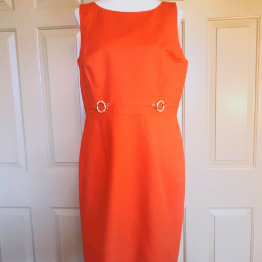 Tahari Arthur S Levine Orange Sleveless  Dress